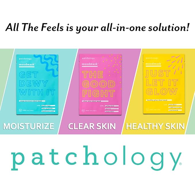 Patchology "All the Feels Sheet Masks - Hydrating Face Masks for dry skin and blotchy redness. Facial Sheet Mask Skincare Treatment to reduce puffiness, redness and wrinkles (3 Piece Set)