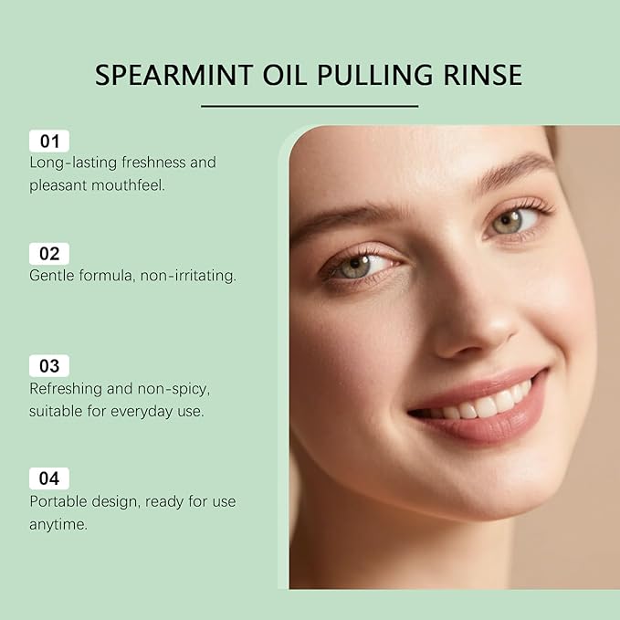 Spearmint Oil Pulling Rinse, Cold-Pressed Coconut Oil for Whitening Teeth Mouthwash, Powerful Organic Peppermint Oil Maintain Gum Health & Oral Cleaner & Freshness Breath, Mint (1)