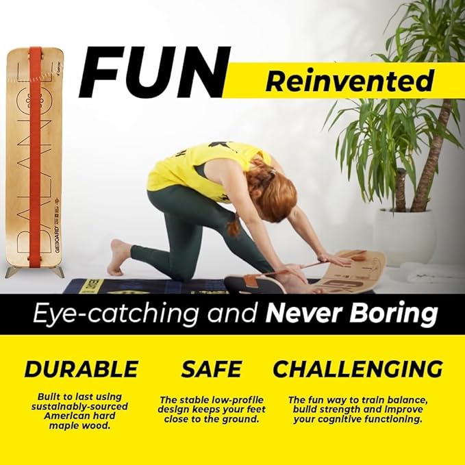 GIBBON SlackBoard - GiBoard Balance Board Kids & Adults - Slackline Balance Trainer - Slack Board Core Workout Equipment Home Gym Training - Standing Desk Exercise - Yoga, Agility, Pilates & More