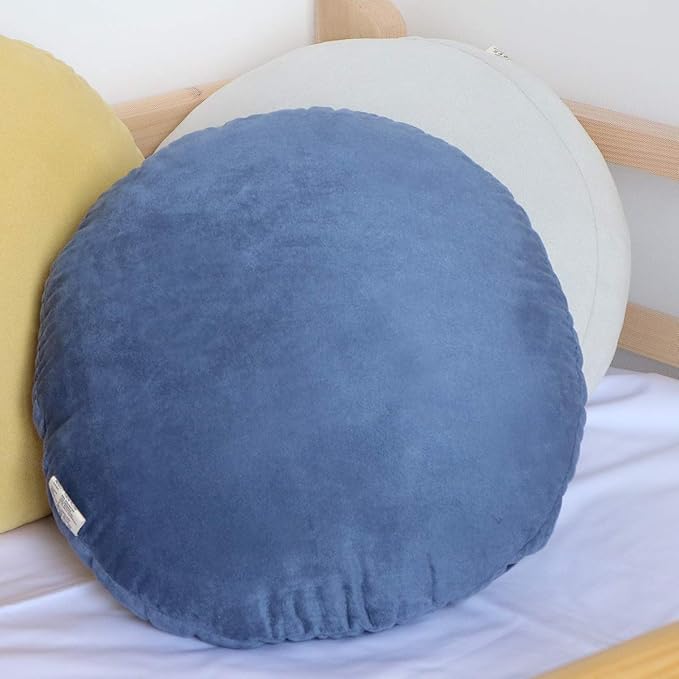 Round Throw Pillow 18x18 for Kids 100% Polyester Filling Super Soft Cushion Ultra Fluffy Down-like Touch Decor Round Floor Pillow for Couch Bed Sofa, Navy Blue, 1 Piece