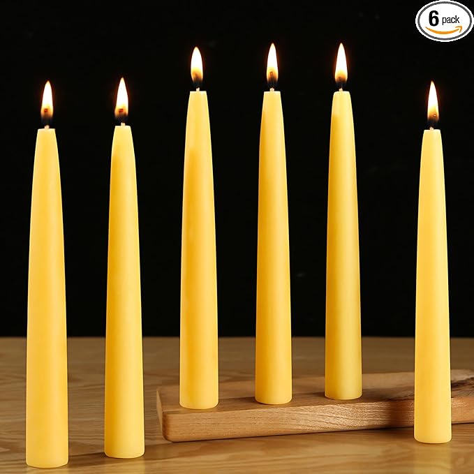 Beeswax Taper Candles,8in Pure Beeswax Candles Bluk-6 Pcs,8 Hours Long Burning Bees Wax Candle for Home,Dripless Smokeless Taper Candle Sticks for Prayer,Party,Unscented Natural Taperd Candles