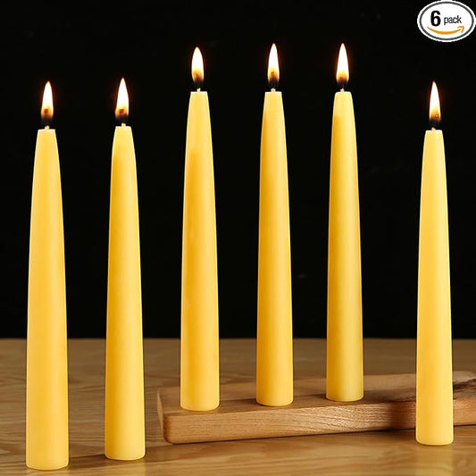 Beeswax Taper Candles,8in Pure Beeswax Candles Bluk-6 Pcs,8 Hours Long Burning Bees Wax Candle for Home,Dripless Smokeless Taper Candle Sticks for Prayer,Party,Unscented Natural Taperd Candles