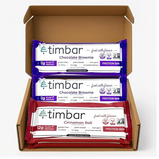 timbar Vegan Protein Bars 4 Pack | 12g Plant Based Protein & 9g Fiber Plant Based- Energy & Nut Bars | Gluten Free, Non-GMO, Dairy Free, Healthy On-the-Go Snack & Meal Replacement (4 Packs, Sampler Pack)