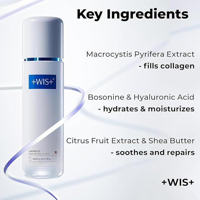 +WIS+ Hydrating Collagen Booster Lotion with Bosonine and Hyaluronic Acid for Dry, Pores and Uneven Skin to Deep Moisturizing, Pore Minimizing, Soothing and Firming(4 fl.oz/120 ml)