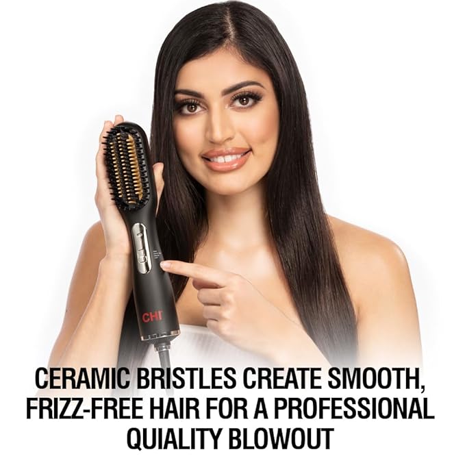CHI 3-in-1 Hot Smoothing Dryer Brush, Creates A Smooth & Shiny Salon Blowout, Detangles Hair, Seals In Natural Moisture & Fights Frizz, Cruelty-Free