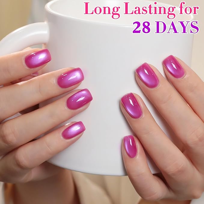 Double Rhythm 0.5 OZ Cat Eye Gel Polish with Magnet 15ML Same Color Same Bottle Holographic Glitter Shimmer Translucent Jelly Color Magnetic Polish (Glass Purple-MC1244)