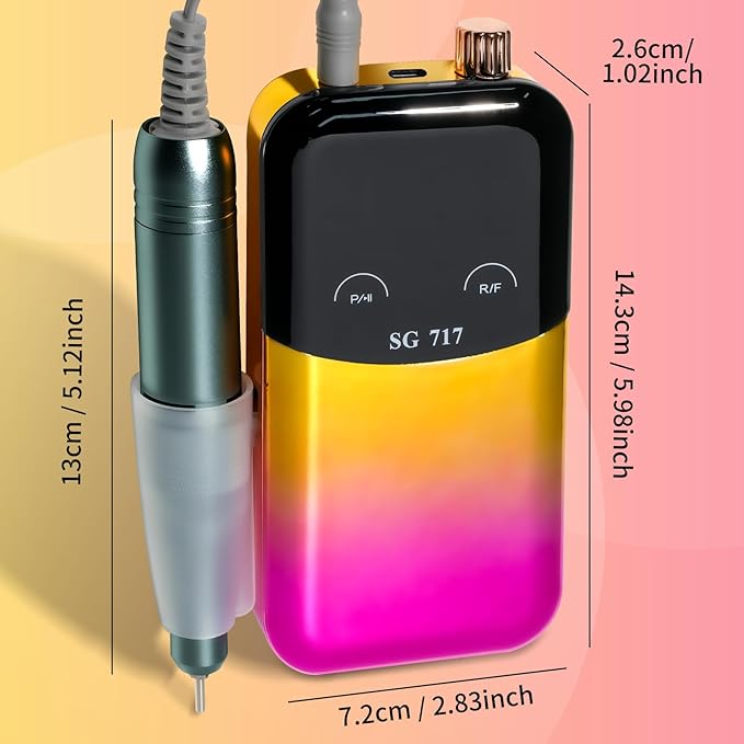 LIMEGIRL Professional Electric Nail File Drill Bits Kit 45000RPM for Acrylic Toenail Machine Clippers with 14 Drill Bit Gradient Yellow Portable Rechargeable Cordless