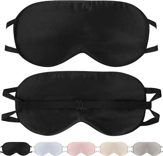 Adjustable Silk Sleeping Mask for Travel/Plane/Side Sleeper Pure Mulberry Silk Eye Mask for Sleep/Men/Women/Adults Thin Cooling Eye Cover,Black