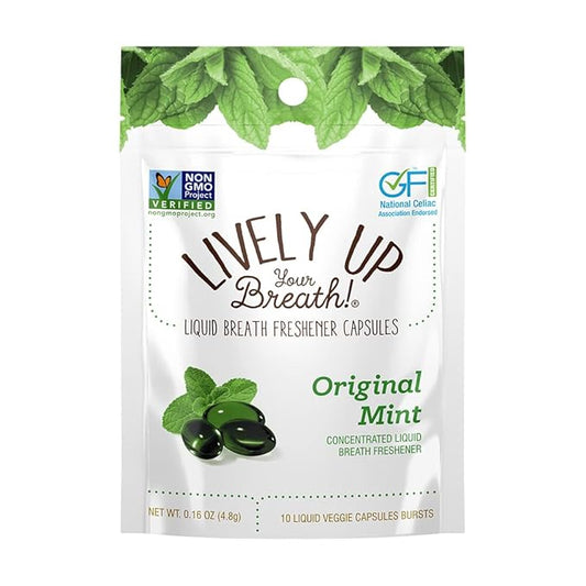 Chewable Liquid Filled Mint Capsule Breath Fresheners, 120 ct. Fights Bad Breath, Vegetarian Formula (comes in 12 individual packets)