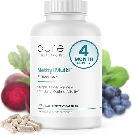 Pure Therapro Rx Methylated Multivitamin for Men and Women | Methyl Multi Without Iron + Methyl B12 & Methylfolate | Pharma Grade | 240 Capsules, 4-Month Supply