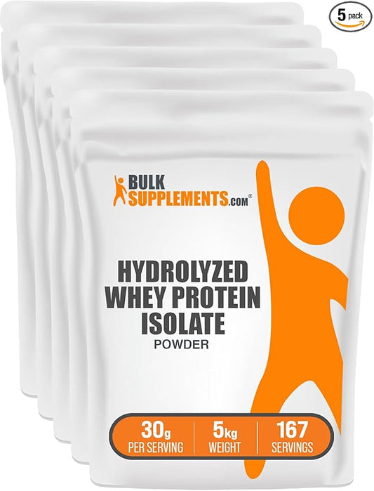 BulkSupplements.com Hydrolyzed Whey Protein Isolate Powder - Clear Whey Isolate Protein - Unflavored & Gluten Free, 30g per Serving, 1kg (Pack of 5) (11 lbs)