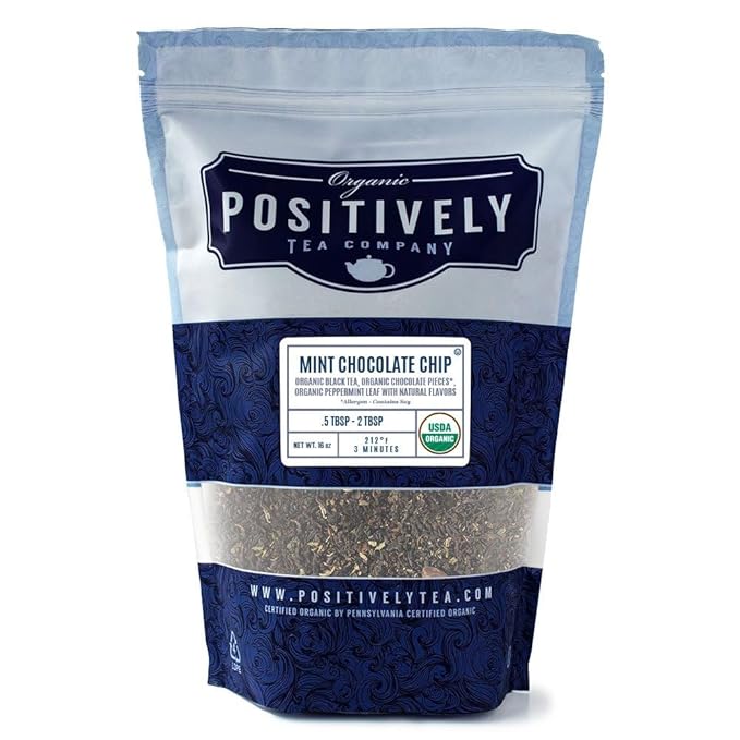 Organic Positively Tea Company, Mint Chocolate Chip, Black Tea, Loose Leaf, 16 Ounce