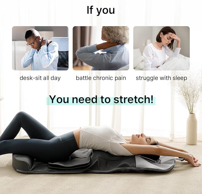 Klug Stretching Massager Ultra, Effortless auto-Stretching Mat, Ease Back & Neck Pain with 3 Intensity Levels 7 Exceptional Programs, 2 Levels of Heat Function, Foldable & Portable Design, Gray