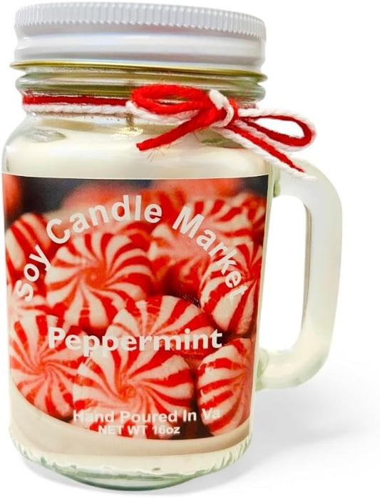 Soy Scented Candles | Handmade & Highly Aromatic Candles Burns Upto 85 Hours in Glass Jar - Perfect for Home Decor, Wedding, Birthday, Dinner (Peppermint, 16 oz)