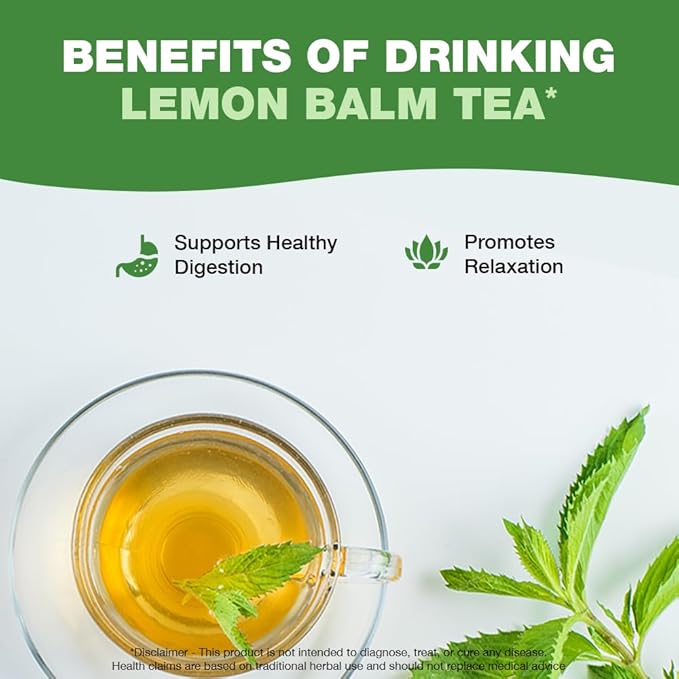 HANDPICK Lemon Balm Tea Bags – 100 Count | 100% Pure & Naturally Dried | Caffeine-Free Herbal Tea with Citrus Flavor & Aroma | Premium Lemon Balm Leaf for Calming and Digestion Support