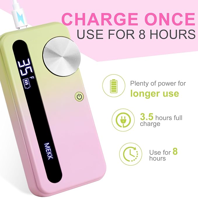 MEKK Nail Drill Kit,35000RPM Electric Nail Drill Professional Electric Nail File with 12PCS Bits,Anti-Shaking Cordless E Filer for Nails,Home & Salon(Pink-Green)