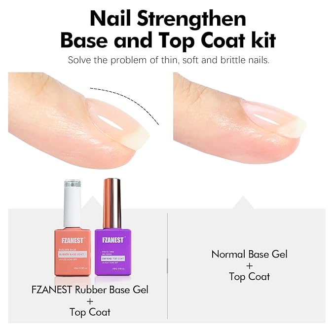 FZANEST Hema Tpo-Free Rubber Builder Gel Base Coat and Diamond Top Coat Gel Nail Polish Set Long Lasting Ultra Shine Top and Base for Nail Strengthener Extension Protection Repair Building Aprex