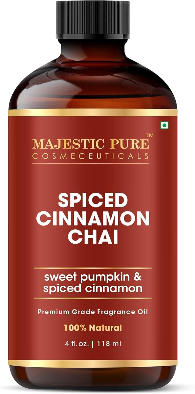 MAJESTIC PURE Spiced Cinnamon Chai Premium Oil | 100% Pure & Natural | Cinnamon, Clove, Pumpkin Oil Used in Diffusers, DIY, Self Care | 4 Fl Oz