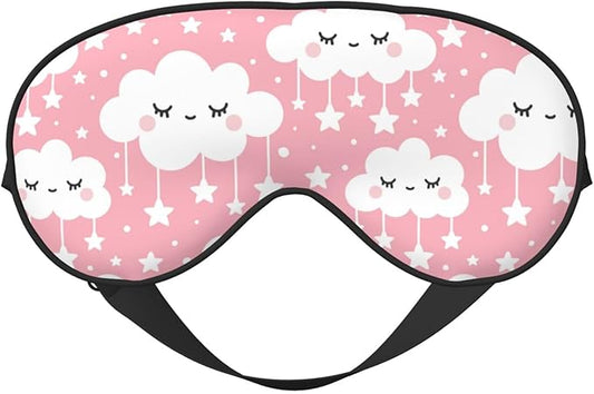 Sleep Eye Mask Girly Clouds and Stars Sleep Mask for Women Men Comfortable Eye Mask with Adjustable Strap Soft Eye Cover Blindfold for Travel Yoga Nap Shift Work