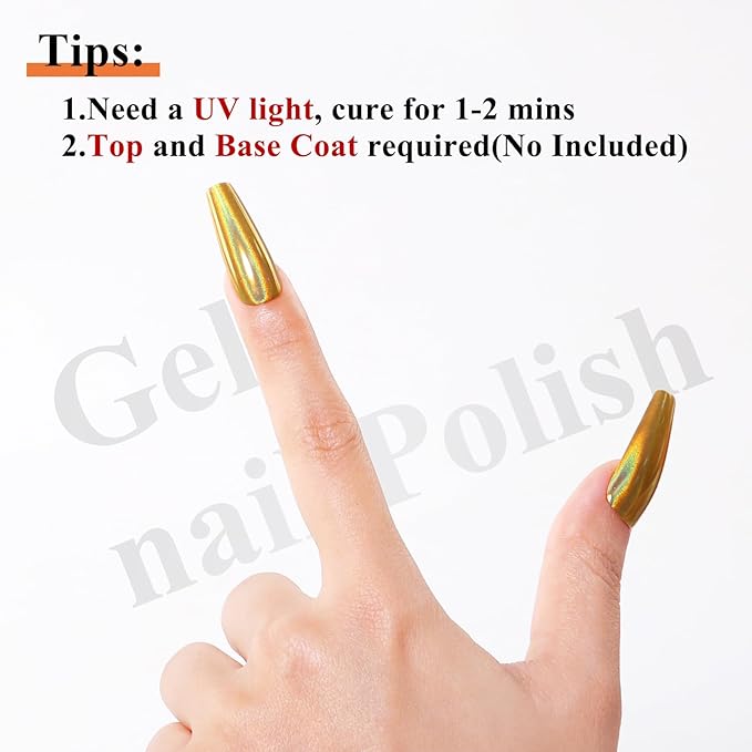 Imtiti Holographic Gold Chrome Nail Powder Kit,1g Holo Iridescent Gold Meatllic Mirror Effect Powder with 10ml White Color Gel Polish Metal Nail UV DIY Kit