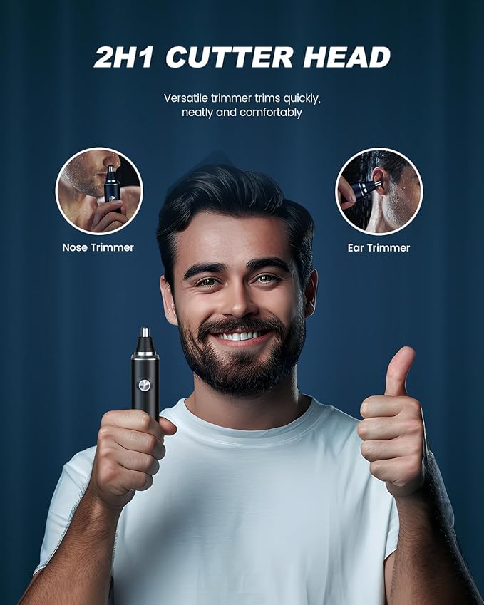 Ear & Nose Hair Trimmer with LED Display for Men Women,Painless USB Rechargeable Eyebrow & Facial & Nose Hair Trimmer Clipper,Professional IPX7 Waterproof Dual Edge Blades 13,000 RPM