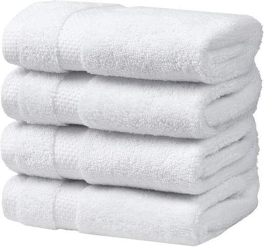 SOFE H&L | Olea Towel Set | 100% Cotton Premium Turkish Towels for Bathroom | Soft, Absorbent, Durable (White, Set of 4 - Washcloth)