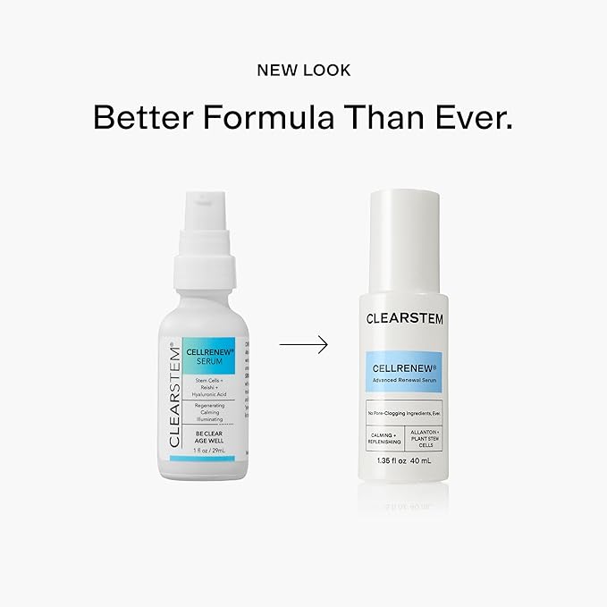CLEARSTEM - CELLRENEW - Collagen Stem Cell Serum - Acne + Youthful Skin Face Serum - Hyaluronic Acid, Reishi, Aloe Vera - Facial Skin Care Products - Gluten Free, Cruelty Free - 1 fl oz / 29ml