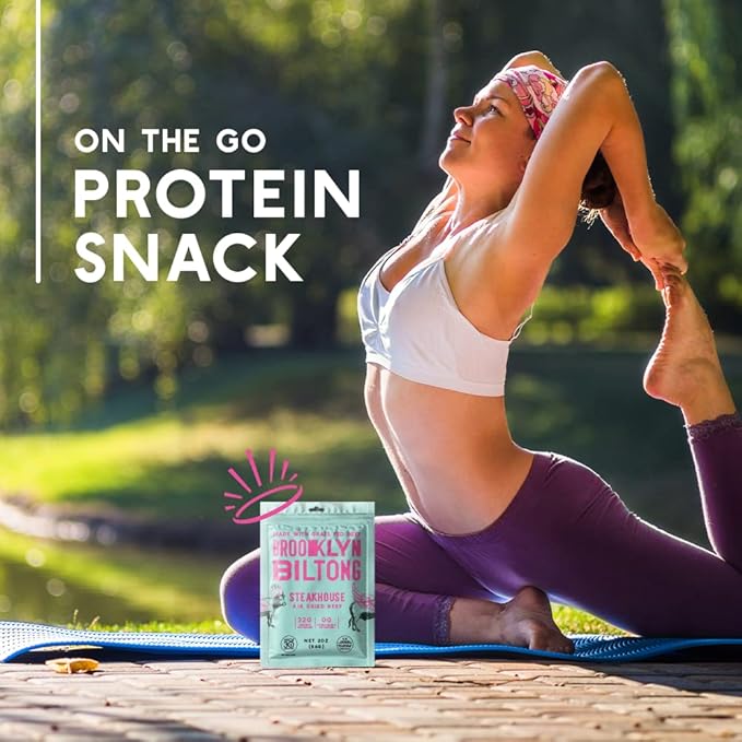 Brooklyn Biltong Air Dried Grass Fed Beef Snack, South African Beef Jerky (2 oz, Pack of 2) - Whole30 Approved, Paleo, Keto, Gluten Free, Sugar Free, Made in USA - (Steakhouse)