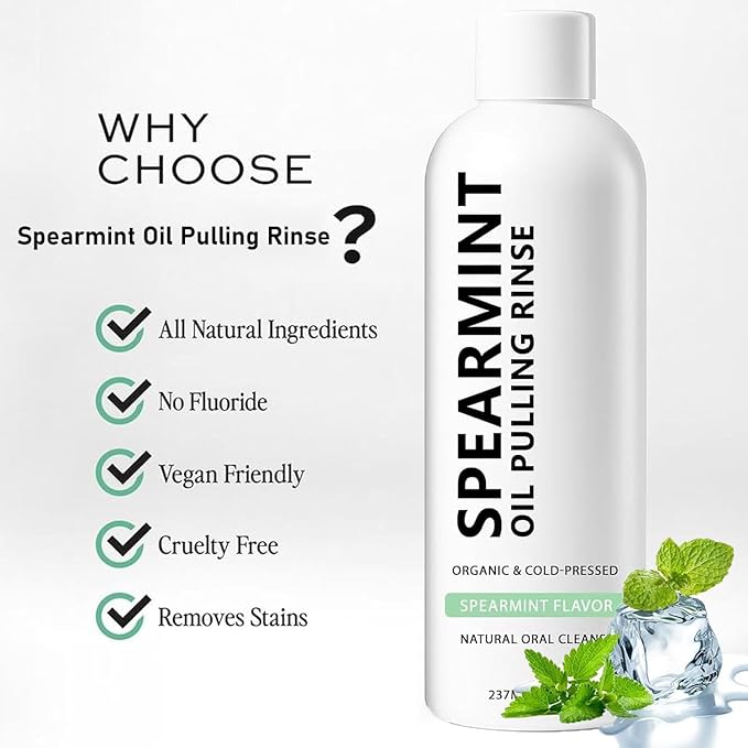 Spearmint Oil Pulling Rinse, Cold-Pressed Coconut Oil for Whitening Teeth Mouthwash, Powerful Organic Peppermint Oil Maintain Gum Health & Oral Cleaner & Freshness Breath, Mint (1)