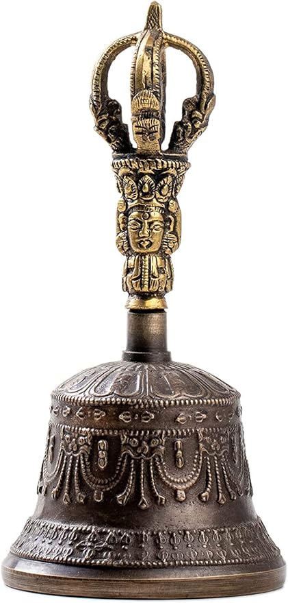 Tibetan Dharma Object Bell and Bajra Set - Alter Pray Singing Bowl Hand Bell Handmade Buddhist Meditation Bell by Himalayan Bazaar (14cm x 7.3cm)