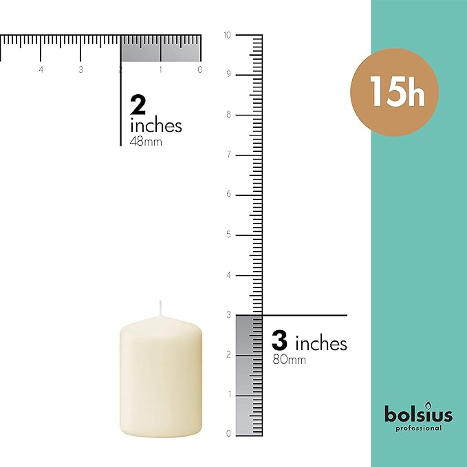 Bolsius Ivory Pillar Candles – 2x3 Inches – 20 Pack Unscented – Premium European Quality – Dripless, Smokeless, and Clean Burning Household Candles – Perfect for Wedding, Party, Dinner, And Home Décor
