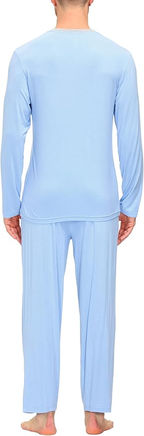 JINSHI Men's Pajama Sets Sleepwear Nightwear Lightweight Quick Dry Soft 2 Piece Long Sleeve Mens Loungewear Sets with Pocket