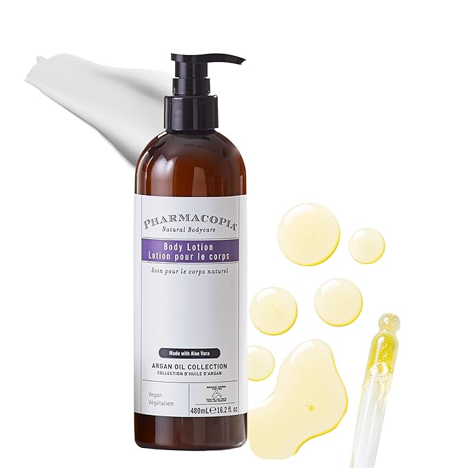 Pharmacopia Hotel Argan Oil Body Lotion - Vegan Moisturizer for Dry Skin, Lotion with Melon and Green Tea Essence - Natural, Organic and Cruelty-Free Skin Care, 16.2 oz