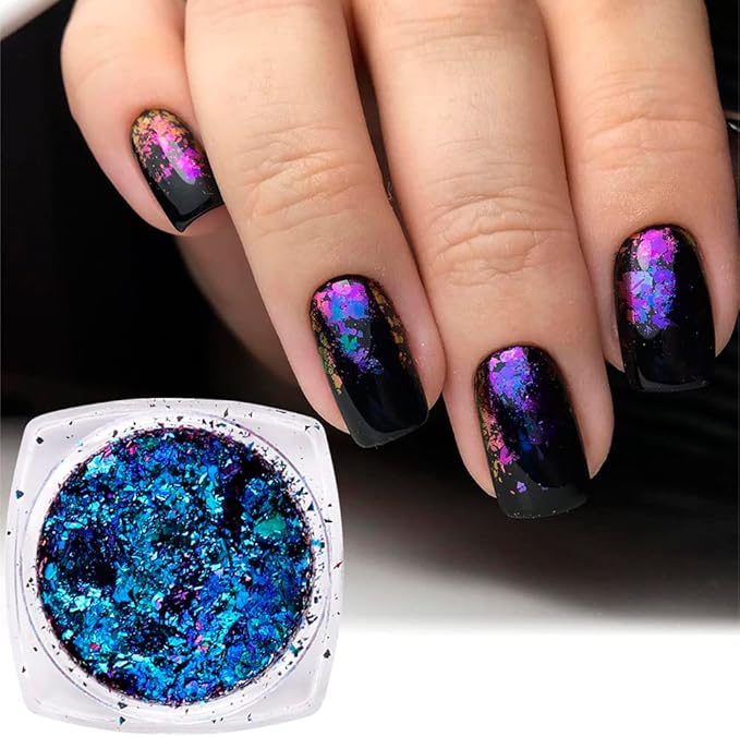 Nail Art Chameleon Glitters Sequins Chunky Iridescent Holographic Flakes Confetti Iridescent Powder for Nail DIY Craft 4 Jars