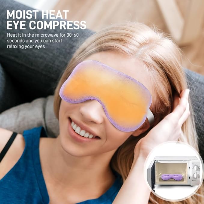 Heated Eye Mask for Dry Eyes, Microwave Moist Heat Eye Compress with Flaxseed, Weighted Warm Eye Mask for Itchy Eyes, Stye, Sleeping, Relaxation, Therapy(Purple)