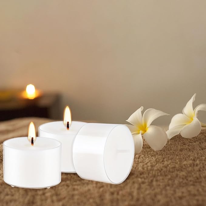 Set of 50 White Scented Tealight Candles Bulk, Vanilla Fragrance Wax with Clear Container, for Restaurant Dinner Weddings Baby Showers, Long Burning, 8 Hours