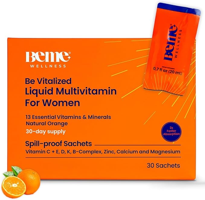 BeMe Liquid Multivitamin for Women - 2X Faster Absorption & High Bioavailability - Vitamin C+E, D, K, Calcium, Zinc, Magnesium - Clinically Tested Womens Multivitamin, Non-GMO, Soy, Dairy Free