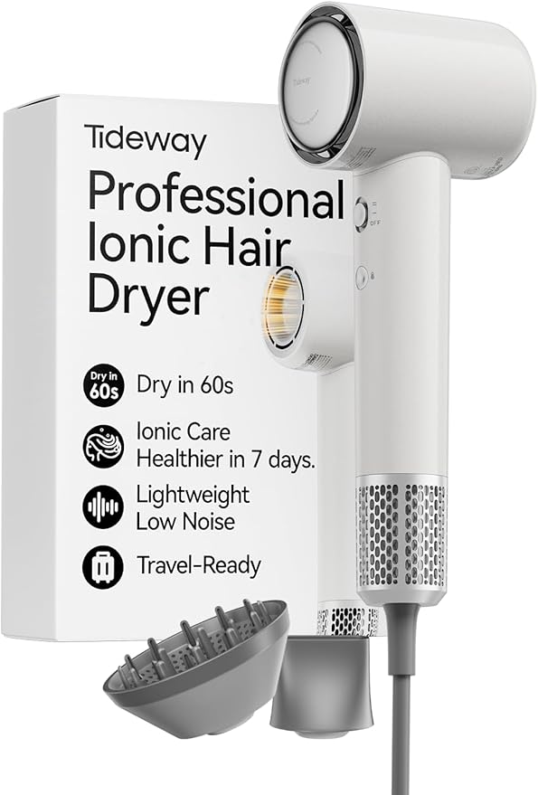 Tideway Hair Dryer, Blow Dryer with Diffuser High-Speed Plasma Ionic Low Noise for Fast Drying, Travel Hair Dryer for Women and Man, Curly/Wavy & Long/Thick Color-Treated Hair H11