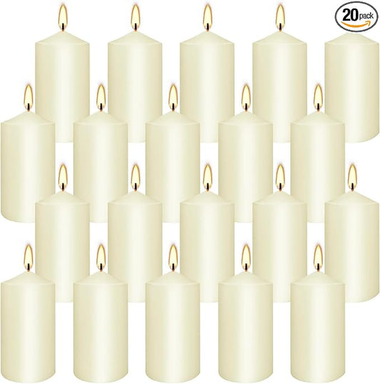 2"x4" High Ivory Pillar Candles, Set of 20 Unscented. Bulk Buy. Ideal for Halloween, Wedding, Emergency Lanterns, Household, Wedding and Home Décor Candlesticks