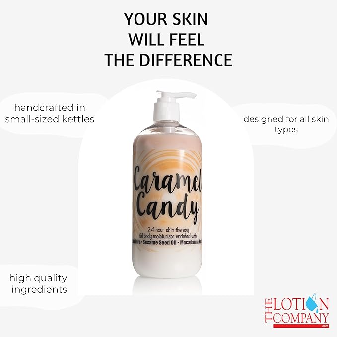 The Lotion Company 24 Hour Skin Therapy Lotion – Caramel Candy Scent, Full Body Moisturizer with Aloe Vera, Paraben-Free, Handcrafted in USA – 16 fl oz Bottle