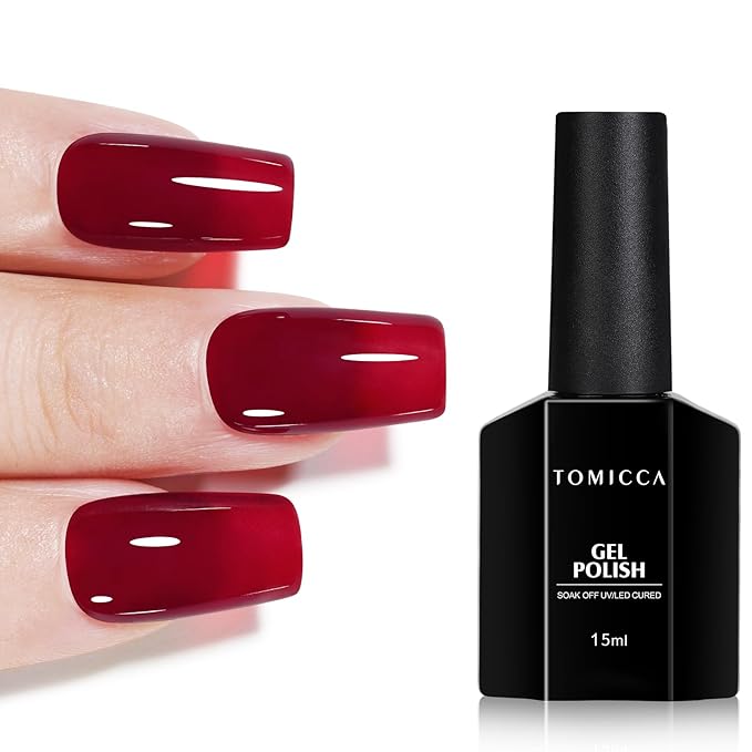 TOMICCA Sheer Gel Nail Polish, Jelly Red Nail Polish, Long Lasting Wine Red Gel Polish for Translucent Color Nail Art DIY Manicure Salon
