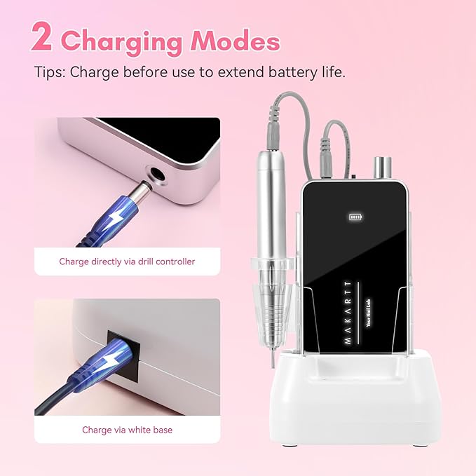 Makartt Electric Nail Drill - 35000RPM Rechargeable Efile with Coreless Motor, Nouvella Portable Nail Filer Machine for Acrylic Gel Removal with Drill Bits Set, Black