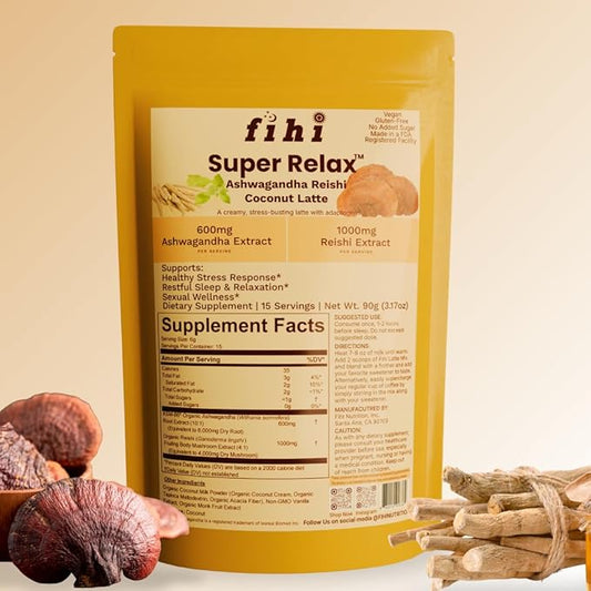 Super Relax – Stress & Sleep Support | Clinically Studied Ashwagandha & Reishi Superfood Latte Powder | Clean, Effective, Made in California