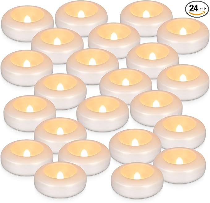 24Pack Waterproof Flameless Floating Tealights, 120+Hour Warm White Battery Flickering LED Tea Lights Candles - Wedding, Party, Centerpiece, Pool & SPA.