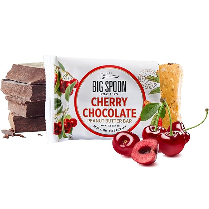 Big Spoon Roasters Cherry Chocolate Nut Butter Bars - Low Carb, High Protein Bars w/Pea Protein - Vegan Snacks w/Peanut & Almond Butter - Gluten-free, Soy-free, & Lean Protein - 1.76 Ounce - 12 Pack