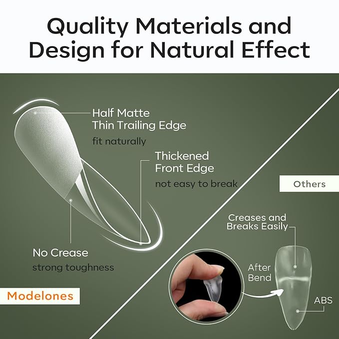 modelones Long Stiletto Nail Tips, Pre-shaped Soft Gel Tips Fake Nails False Acrylic Clear Full Cover Press on Extension Kit Gel Manicure DIY at Home 216PCS 12Sizes