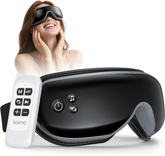 RENPHO Eye Massager, Birthday Gifts for Women Men Her Him, Eyeris1 Eye Massager with Heat & Remote, Compression, Sleep Mask for Relax, Migraine Relief, Reduce Strain, Improve Sleep
