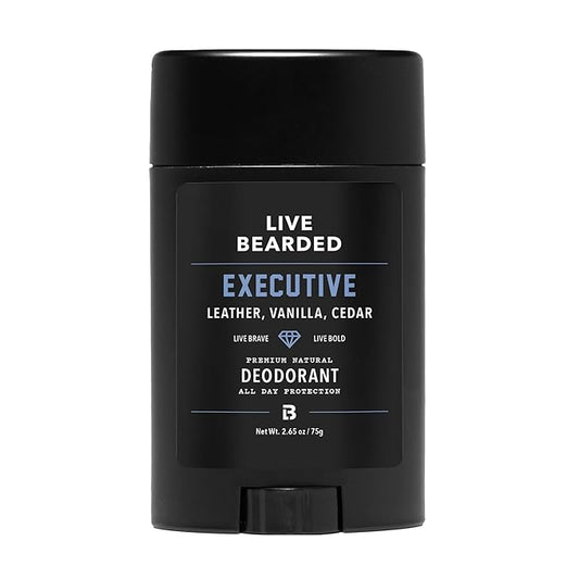 Live Bearded Men's Deodorant - Long Lasting, Aluminum Free, All Natural, Activated Charcoal Deodorant for Men, Travel Size - Executive, 1 Stick