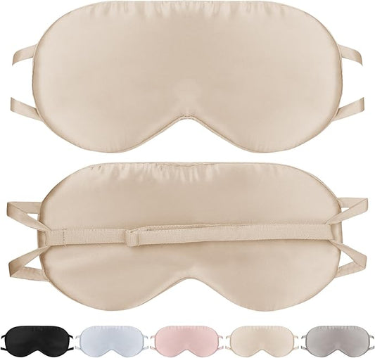 Silk Sleep Mask for Women/Men/Adults with Adjustable Strap Light Blocking Real Silk Eye Mask for Sleeping Plane/Side Sleeper/Travel,Champagne