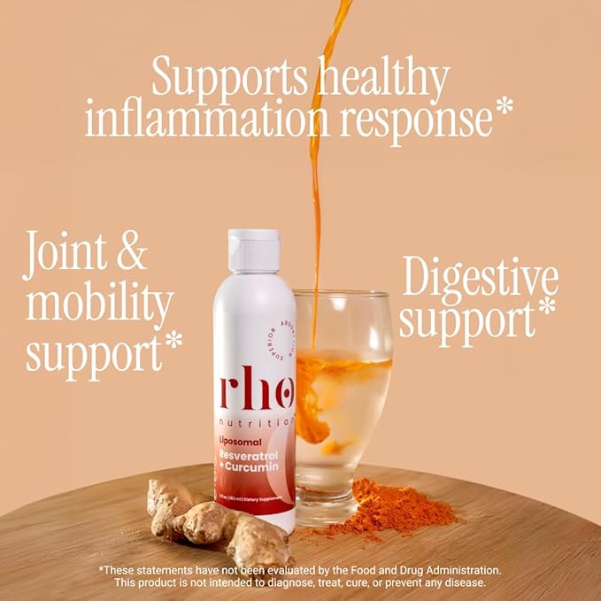 Rho Nutrition Liposomal Curcumin + Resveratrol (1 Pack) – Ultra High Absorption Liquid Curcumin Supplement – Promotes Joint Comfort, Mobility, Cellular Health and Overall Well-Being